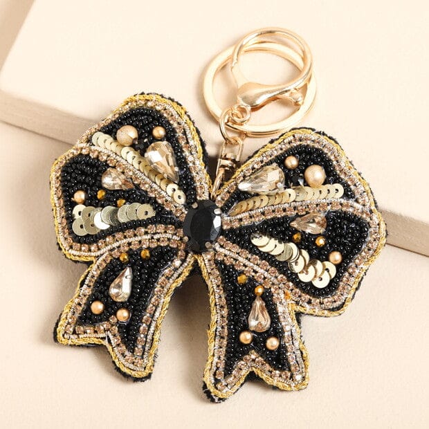 De Lacy at Home Beaded Black Bow Keyrings Bagcharms