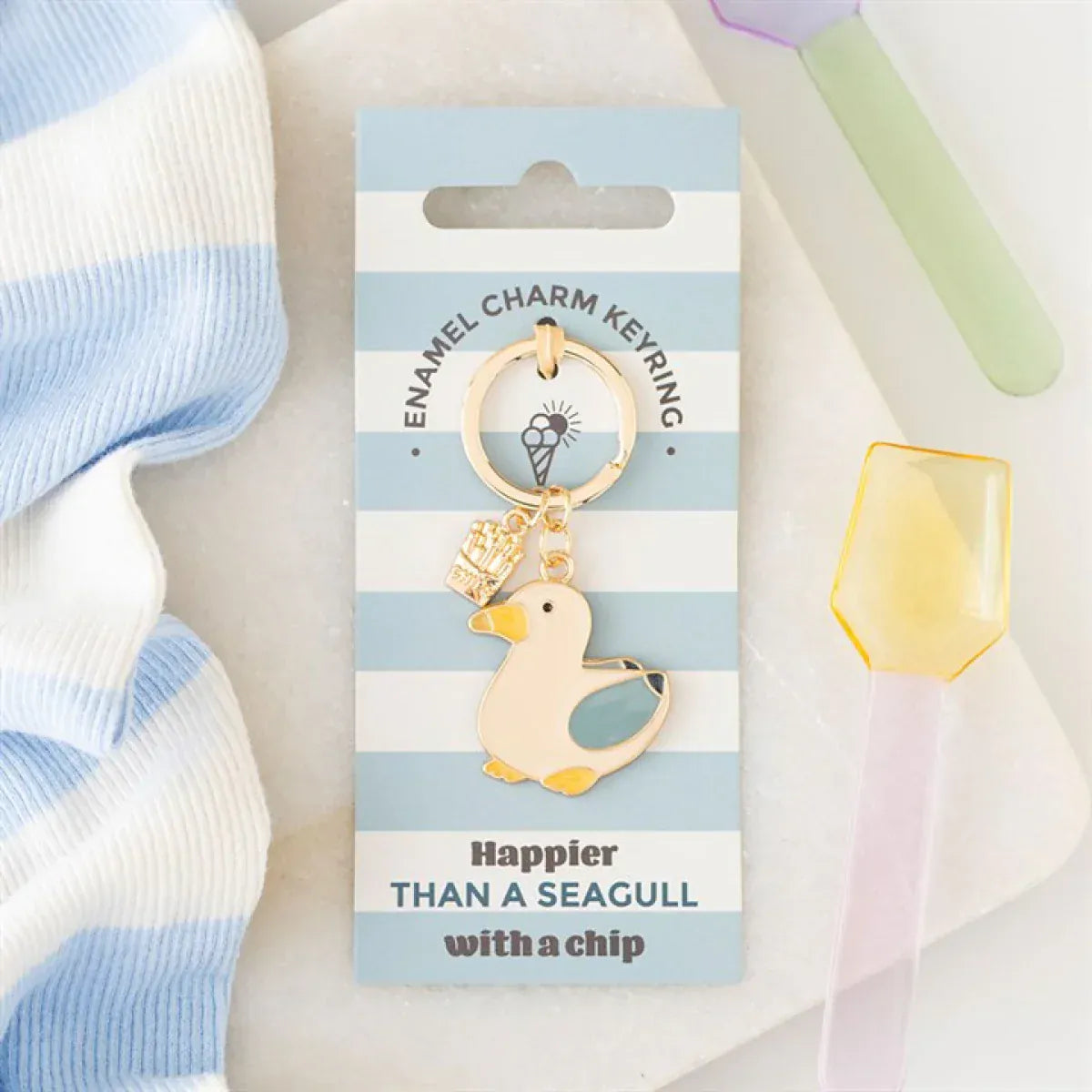 De Lacy at Home Seagull & Chips Enamel Keyrings